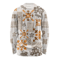 Hawaii Tapa Tribal Long Sleeve Shirt With Hawaiian Quilt Pattern Gold - Wonder Print Shop