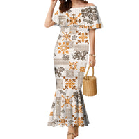 Hawaii Tapa Tribal Mermaid Dress With Hawaiian Quilt Pattern Gold - Wonder Print Shop