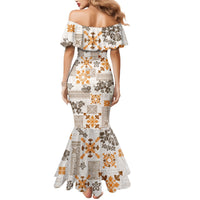 Hawaii Tapa Tribal Mermaid Dress With Hawaiian Quilt Pattern Gold - Wonder Print Shop