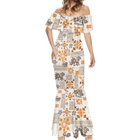 Hawaii Tapa Tribal Mermaid Dress With Hawaiian Quilt Pattern Gold - Wonder Print Shop