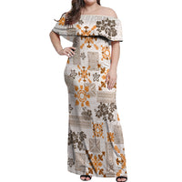 Hawaii Tapa Tribal Off Shoulder Maxi Dress With Hawaiian Quilt Pattern Gold - Wonder Print Shop