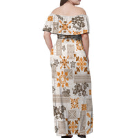 Hawaii Tapa Tribal Off Shoulder Maxi Dress With Hawaiian Quilt Pattern Gold - Wonder Print Shop