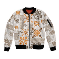 Hawaii Tapa Tribal Sleeve Zip Bomber Jacket With Hawaiian Quilt Pattern Gold - Wonder Print Shop