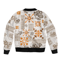 Hawaii Tapa Tribal Sleeve Zip Bomber Jacket With Hawaiian Quilt Pattern Gold - Wonder Print Shop