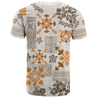 Hawaii Tapa Tribal T Shirt With Hawaiian Quilt Pattern Gold - Wonder Print Shop
