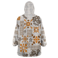 Hawaii Tapa Tribal Wearable Blanket Hoodie With Hawaiian Quilt Pattern Gold - Wonder Print Shop