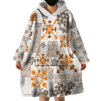 Hawaii Tapa Tribal Wearable Blanket Hoodie With Hawaiian Quilt Pattern Gold - Wonder Print Shop