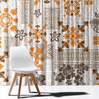Hawaii Tapa Tribal Window Curtain With Hawaiian Quilt Pattern Gold - Wonder Print Shop