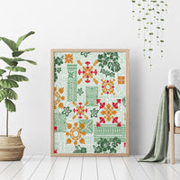 Hawaii Tapa Tribal Canvas Wall Art With Hawaiian Quilt Pattern Green LT9 - Wonder Print Shop