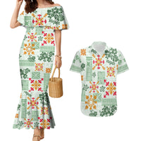 Hawaii Tapa Tribal Couples Matching Mermaid Dress and Hawaiian Shirt With Hawaiian Quilt Pattern Green LT9 - Wonder Print Shop