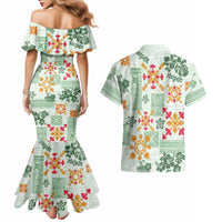 Hawaii Tapa Tribal Couples Matching Mermaid Dress and Hawaiian Shirt With Hawaiian Quilt Pattern Green LT9 - Wonder Print Shop