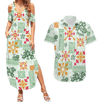 Hawaii Tapa Tribal Couples Matching Summer Maxi Dress and Hawaiian Shirt With Hawaiian Quilt Pattern Green LT9 - Wonder Print Shop
