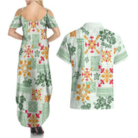 Hawaii Tapa Tribal Couples Matching Summer Maxi Dress and Hawaiian Shirt With Hawaiian Quilt Pattern Green LT9 - Wonder Print Shop