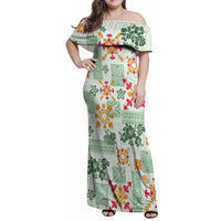 Hawaii Tapa Tribal Family Matching Off Shoulder Maxi Dress and Hawaiian Shirt With Hawaiian Quilt Pattern Green LT9 - Wonder Print Shop