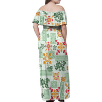 Hawaii Tapa Tribal Family Matching Off Shoulder Maxi Dress and Hawaiian Shirt With Hawaiian Quilt Pattern Green LT9 - Wonder Print Shop