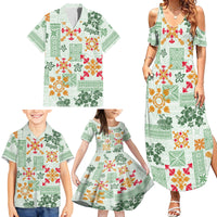 Hawaii Tapa Tribal Family Matching Summer Maxi Dress and Hawaiian Shirt With Hawaiian Quilt Pattern Green - Wonder Print Shop