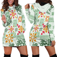 Hawaii Tapa Tribal Hoodie Dress With Hawaiian Quilt Pattern Green - Wonder Print Shop