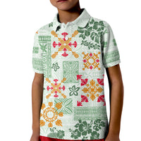 Hawaii Tapa Tribal Kid Polo Shirt With Hawaiian Quilt Pattern Green - Wonder Print Shop