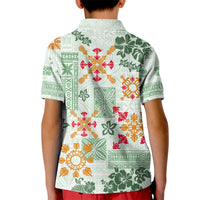 Hawaii Tapa Tribal Kid Polo Shirt With Hawaiian Quilt Pattern Green - Wonder Print Shop