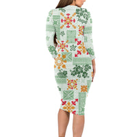 Hawaii Tapa Tribal Long Sleeve Bodycon Dress With Hawaiian Quilt Pattern Green - Wonder Print Shop