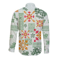 Hawaii Tapa Tribal Long Sleeve Button Shirt With Hawaiian Quilt Pattern Green - Wonder Print Shop