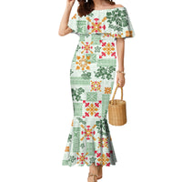 Hawaii Tapa Tribal Mermaid Dress With Hawaiian Quilt Pattern Green - Wonder Print Shop