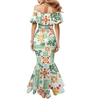 Hawaii Tapa Tribal Mermaid Dress With Hawaiian Quilt Pattern Green - Wonder Print Shop