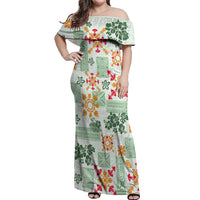 Hawaii Tapa Tribal Off Shoulder Maxi Dress With Hawaiian Quilt Pattern Green - Wonder Print Shop