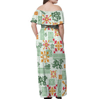 Hawaii Tapa Tribal Off Shoulder Maxi Dress With Hawaiian Quilt Pattern Green - Wonder Print Shop