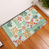 Hawaii Tapa Tribal Rubber Doormat With Hawaiian Quilt Pattern Green - Wonder Print Shop