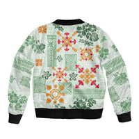Hawaii Tapa Tribal Sleeve Zip Bomber Jacket With Hawaiian Quilt Pattern Green - Wonder Print Shop