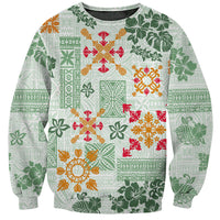 Hawaii Tapa Tribal Sweatshirt With Hawaiian Quilt Pattern Green - Wonder Print Shop