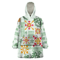 Hawaii Tapa Tribal Wearable Blanket Hoodie With Hawaiian Quilt Pattern Green - Wonder Print Shop