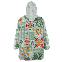 Hawaii Tapa Tribal Wearable Blanket Hoodie With Hawaiian Quilt Pattern Green - Wonder Print Shop