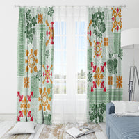 Hawaii Tapa Tribal Window Curtain With Hawaiian Quilt Pattern Green - Wonder Print Shop