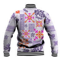 Hawaii Tapa Tribal Baseball Jacket With Hawaiian Quilt Pattern Violet LT9 - Wonder Print Shop