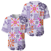 Hawaii Tapa Tribal Baseball Jersey With Hawaiian Quilt Pattern Violet LT9 - Wonder Print Shop