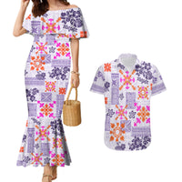 Hawaii Tapa Tribal Couples Matching Mermaid Dress and Hawaiian Shirt With Hawaiian Quilt Pattern Violet LT9 - Wonder Print Shop