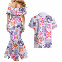 Hawaii Tapa Tribal Couples Matching Mermaid Dress and Hawaiian Shirt With Hawaiian Quilt Pattern Violet LT9 - Wonder Print Shop