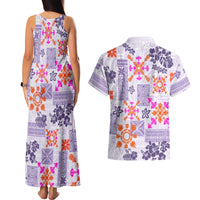 Hawaii Tapa Tribal Couples Matching Tank Maxi Dress and Hawaiian Shirt With Hawaiian Quilt Pattern Violet LT9 - Wonder Print Shop