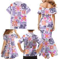 Hawaii Tapa Tribal Family Matching Mermaid Dress and Hawaiian Shirt With Hawaiian Quilt Pattern Violet LT9 - Wonder Print Shop
