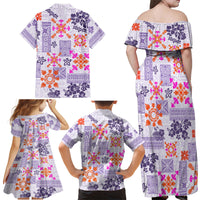 Hawaii Tapa Tribal Family Matching Off Shoulder Maxi Dress and Hawaiian Shirt With Hawaiian Quilt Pattern Violet LT9 - Wonder Print Shop