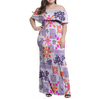 Hawaii Tapa Tribal Family Matching Off Shoulder Maxi Dress and Hawaiian Shirt With Hawaiian Quilt Pattern Violet LT9 - Wonder Print Shop