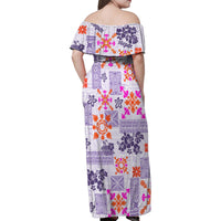 Hawaii Tapa Tribal Family Matching Off Shoulder Maxi Dress and Hawaiian Shirt With Hawaiian Quilt Pattern Violet LT9 - Wonder Print Shop