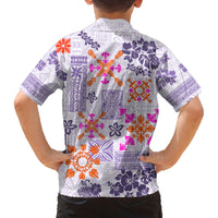 Hawaii Tapa Tribal Family Matching Off Shoulder Short Dress and Hawaiian Shirt With Hawaiian Quilt Pattern Violet LT9 - Wonder Print Shop