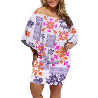 Hawaii Tapa Tribal Family Matching Off Shoulder Short Dress and Hawaiian Shirt With Hawaiian Quilt Pattern Violet LT9 - Wonder Print Shop