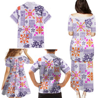 Hawaii Tapa Tribal Family Matching Puletasi Dress and Hawaiian Shirt With Hawaiian Quilt Pattern Violet - Wonder Print Shop
