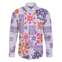 Hawaii Tapa Tribal Family Matching Puletasi Dress and Hawaiian Shirt With Hawaiian Quilt Pattern Violet - Wonder Print Shop