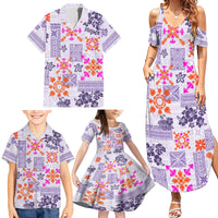 Hawaii Tapa Tribal Family Matching Summer Maxi Dress and Hawaiian Shirt With Hawaiian Quilt Pattern Violet - Wonder Print Shop