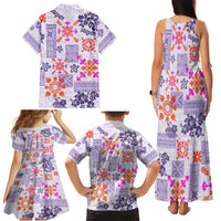 Hawaii Tapa Tribal Family Matching Tank Maxi Dress and Hawaiian Shirt With Hawaiian Quilt Pattern Violet - Wonder Print Shop
